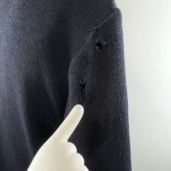 St John Basics Black Santana Wool Knit Open Front Duster Cardigan Large L FLAW - Picture 6 of 12